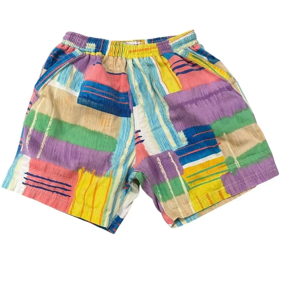 Vintage Sam's World Abstract Brushstroke Cotton Pull-On Shorts Vibe Art Print SM
